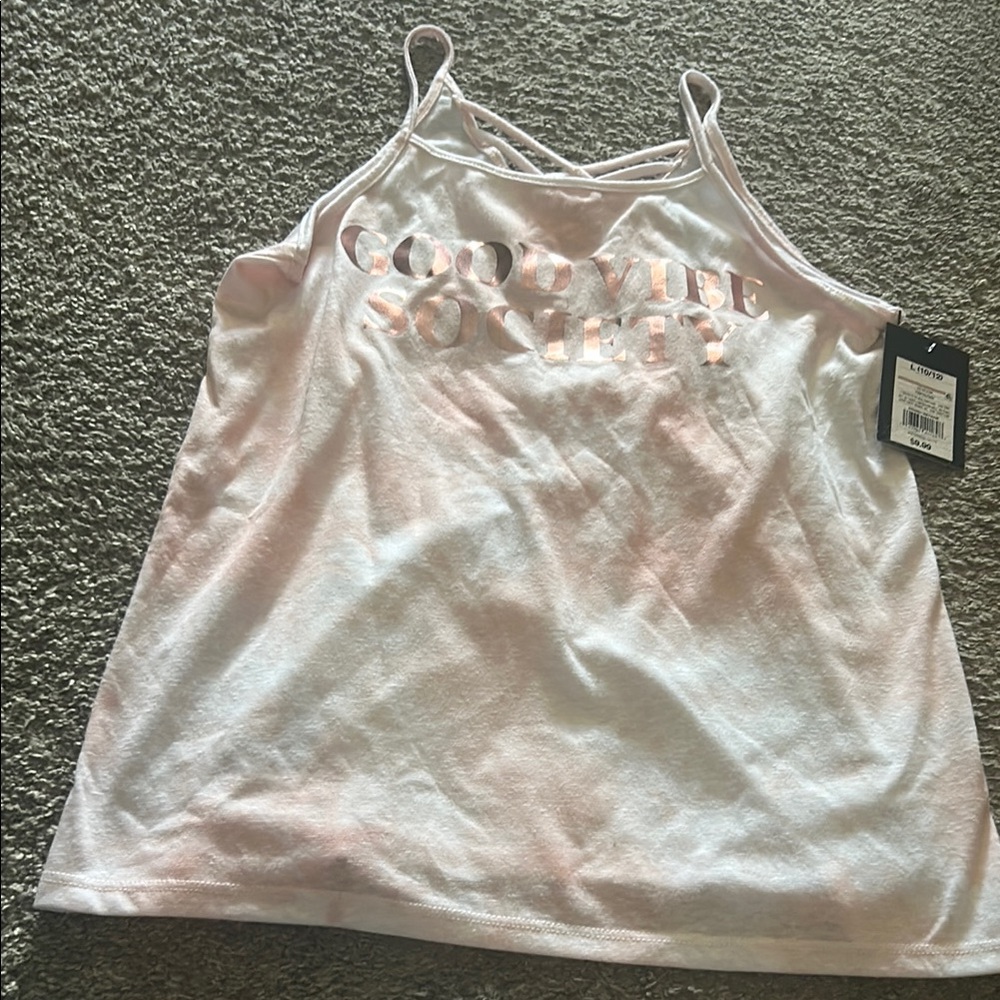 White and Pink Graphic Tank Top